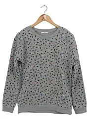 Vorschaubild 1 von Damen Pullover Gr. 38/M Grau Casual Sweatshirt mit Grafikmuster