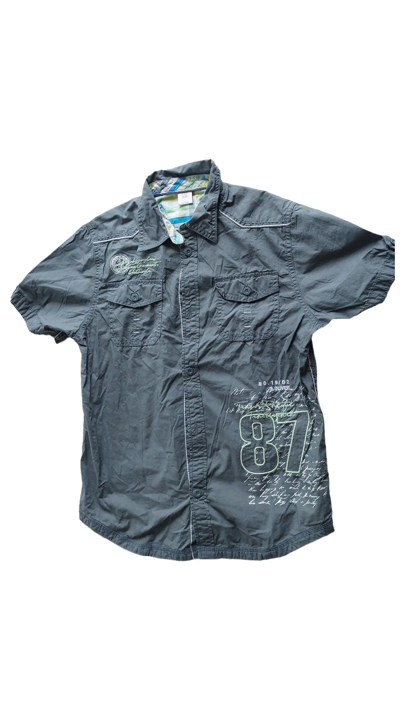 S.OLIVER Freizeithemd Kinder Jungen Hemd Grau Gr. 152 Baumwolle Kurzarm Casual