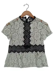 Vorschaubild 1 von Damen Spitzenbluse Gr. 34/XS Grün Elegant Kurzarm