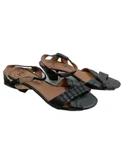 Vorschaubild 1 von Damen Leder Sandalen Gr. 39 Schwarz Schnalle Raffungen Alltag