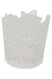 Vorschaubild 1 von Übertopf Weiß Metall Blätter Lochmuster Modern Pflanztopf 8cm
