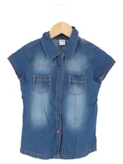 Vorschaubild 1 von Kinder Bluse Gr. 128 Blau Denim Casual Modisch Schriftzug Kurzarm