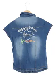 Vorschaubild 2 von Kinder Bluse Gr. 128 Blau Denim Casual Modisch Schriftzug Kurzarm