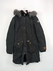 Vorschaubild 2 von Damen Parka Schwarz Gr. 36/S mit Kapuze & Kunstpelz Winterjacke