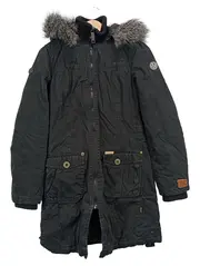 Vorschaubild 1 von Damen Parka Schwarz Gr. 36/S mit Kapuze & Kunstpelz Winterjacke