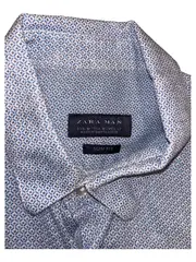 Vorschaubild 4 von MAN Herren Business Hemd Slim Fit Gr. M Blau Leinen Geometrisch