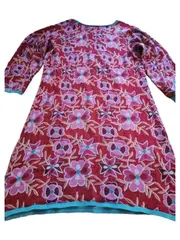 Vorschaubild 2 von Damen Freizeitkleid Gr. M Rot Blumenmuster Farbenfroh