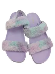 Vorschaubild 2 von Damen Pantoletten Fellbesatz Pastell Lila Gr. 43 Slides Sandalen