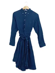 Vorschaubild 1 von Damen Blusenkleid Gr. M Blau Baumwolle Hemdblusenkleid Midi