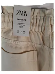 Vorschaubild 3 von Damen Stoffhose Baggy Fit Paperbag Gr. 36 Beige Baumwolle