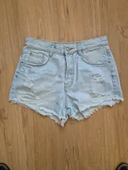 Vorschaubild 5 von Damen Jeans Shorts Gr. 34 Blau Destroyed Used Look Casual