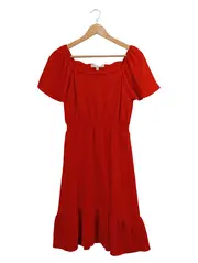 Vorschaubild 1 von Rotes Damen Sommerkleid M Puffärmel Romantisch Midikleid