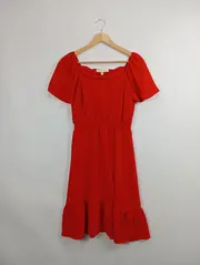 Vorschaubild 2 von Rotes Damen Sommerkleid M Puffärmel Romantisch Midikleid