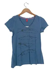 Vorschaubild 1 von EDC Damen T-Shirt Federprint Blau Gr. 36/S Casual Baumwolle