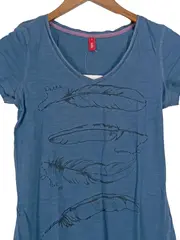 Vorschaubild 3 von EDC Damen T-Shirt Federprint Blau Gr. 36/S Casual Baumwolle