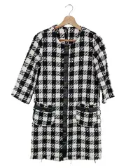 Vorschaubild 1 von Damen Businesskleid Gr. 38/M Kariert Schwarz Weiß Klassisch