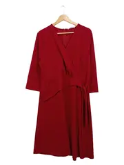 Vorschaubild 1 von Damen Wickelkleid Rot 3/4-Arm Midikleid Gr. XL Elegant