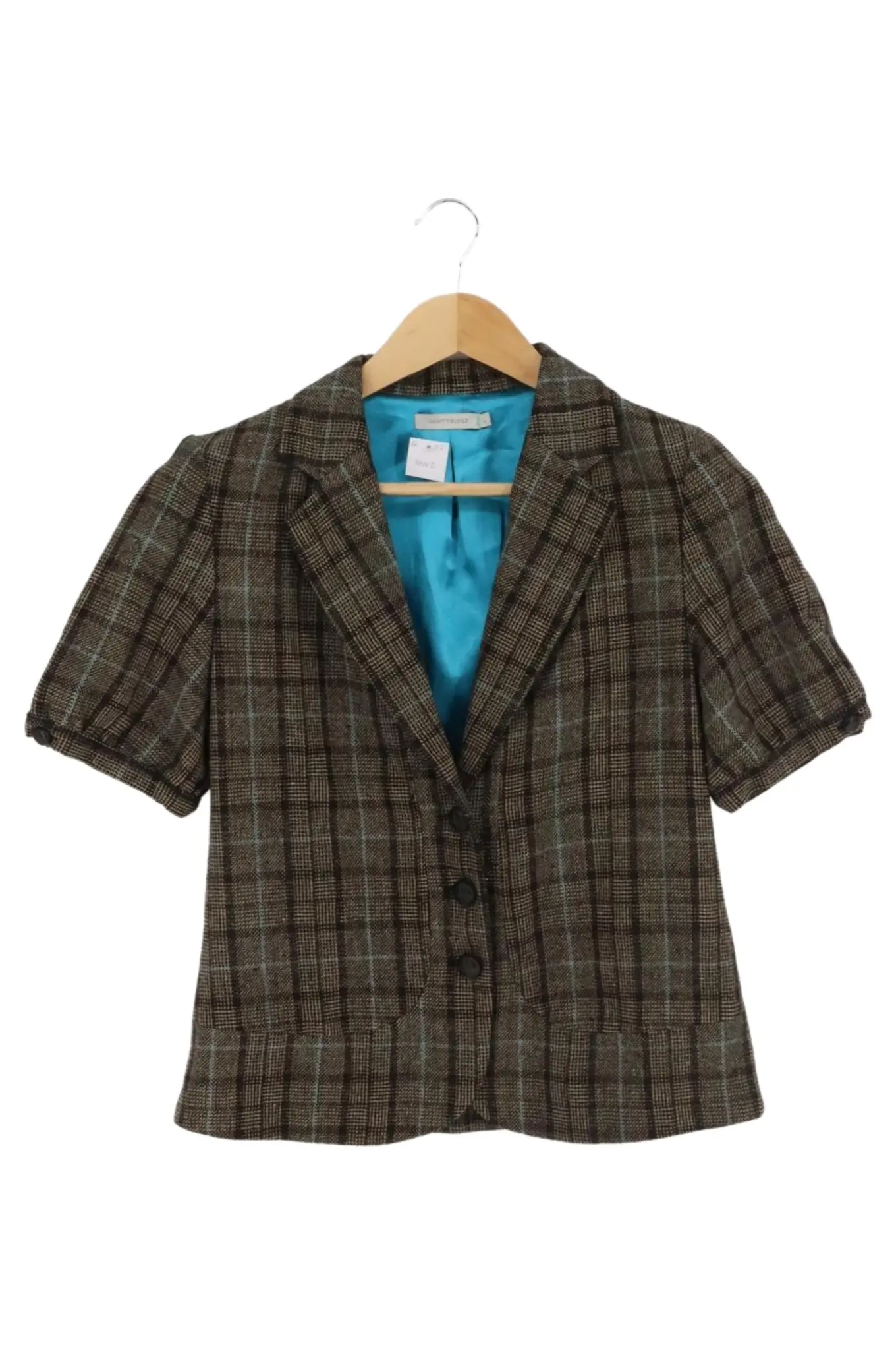 SANT TROPEZ Damen Blazer Kariert Kurzarm Gr. 40/L Braun Business Casual