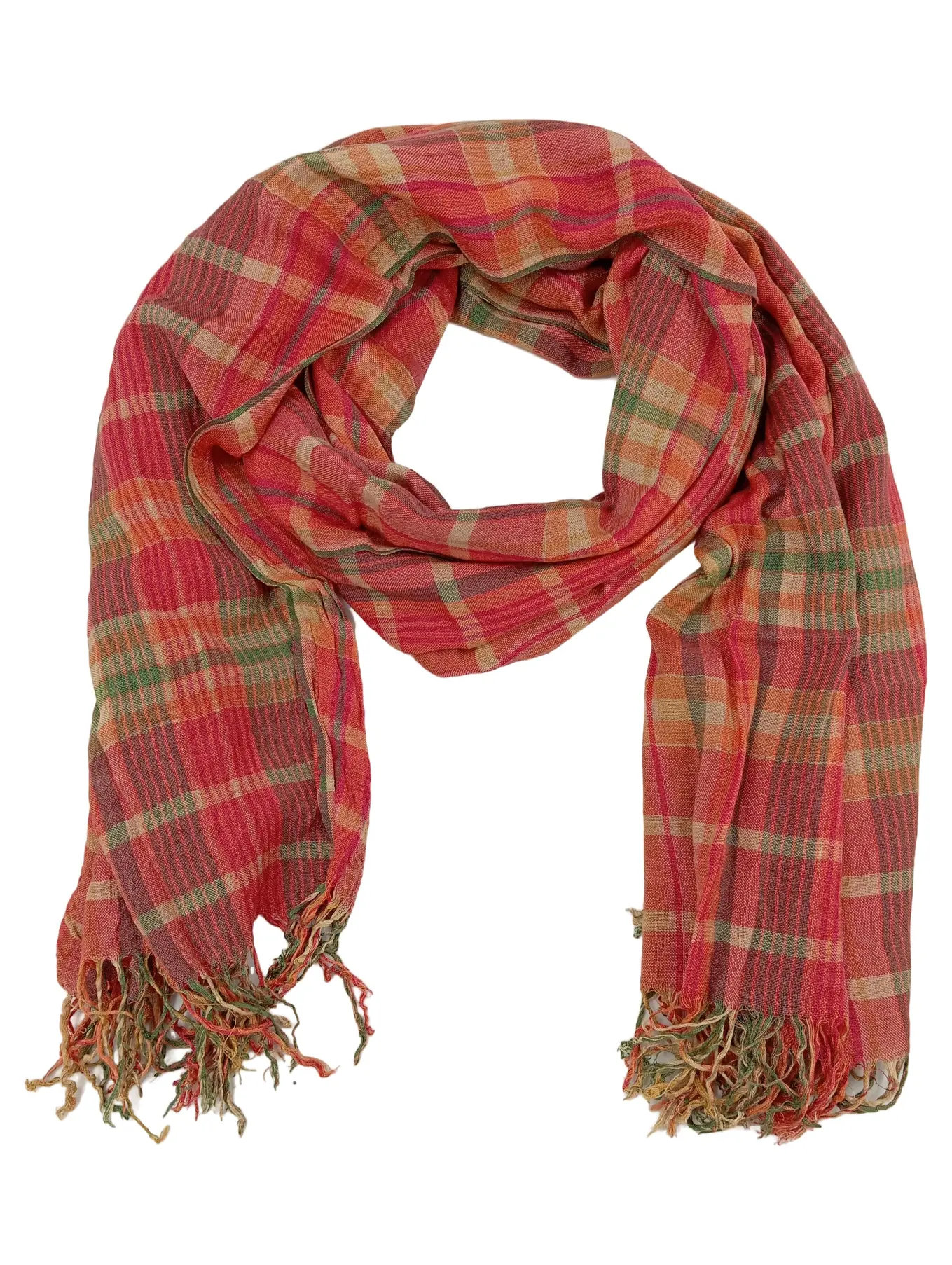 CODELLO Damen Schal Mehrfarbig Kariert Viskose Fransen 180x67 cm Casual