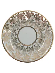 Vorschaubild 1 von Unterteller Keramik Weiß Goldrand Blumenmuster 11 cm Klassisch