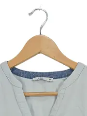 Vorschaubild 3 von EDC Damen Hemdbluse Einheitsgröße Blau Casual Langarm Baumwolle