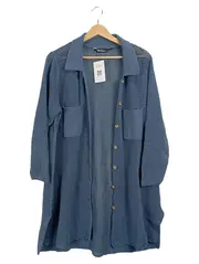 Vorschaubild 1 von Damen Strickjacke Lochmuster Blau Gr. 42/44 Casual Baumwolle