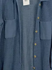 Vorschaubild 2 von Damen Strickjacke Lochmuster Blau Gr. 42/44 Casual Baumwolle