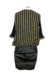 Vorschaubild 2 von Damen Wickelrock Gr. 38/M Schwarz Gestreift Elegant Vintage Maxirock