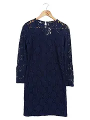 Vorschaubild 1 von Damen festliches Kleid Gr. 38/M Blau Spitze Blumenmuster Elegant Vintage
