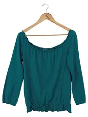 Vorschaubild 1 von Langarmshirt Damen 34/XS Grün Casual Off-Shoulder Baumwolle Basic