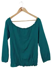 Vorschaubild 2 von Langarmshirt Damen 34/XS Grün Casual Off-Shoulder Baumwolle Basic