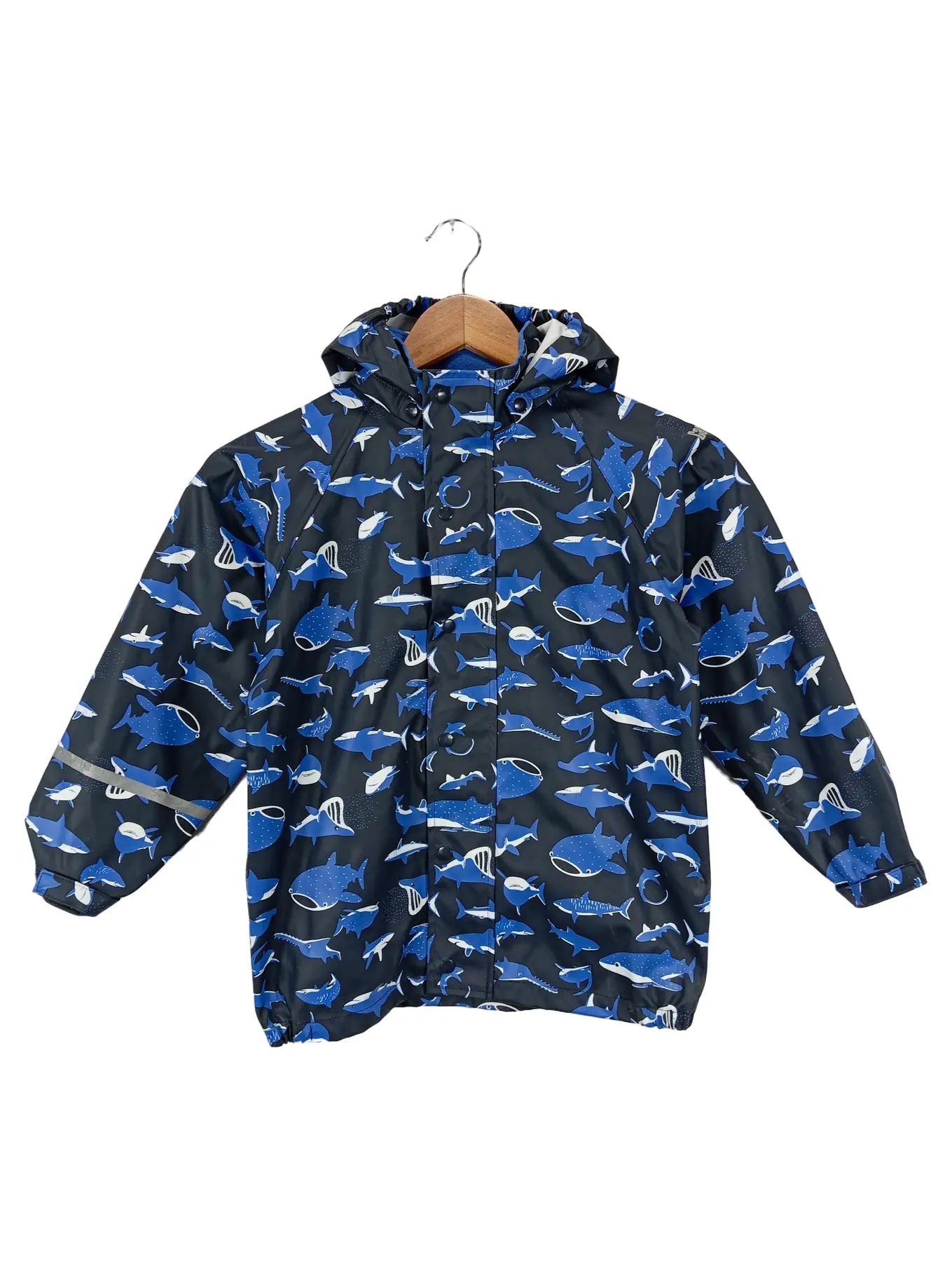 CARETEC Kinder Regenjacke Gr. 116 Blau Haie Outdoor Kapuze Reißverschluss