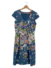 Vorschaubild 1 von Damen Freizeitkleid Gr. 34/XS Blau Blumenmuster Elegant