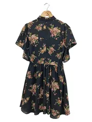 Vorschaubild 2 von Sommerkleid Damen 34/XS Schwarz Mehrfarbig Florales Muster Rüschen