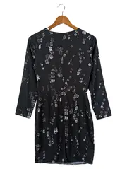 Vorschaubild 2 von Damen Etuikleid Gr. 34/XS Schwarz Grafisch Elegant Langarm