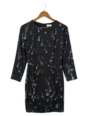 Vorschaubild 1 von Damen Etuikleid Gr. 34/XS Schwarz Grafisch Elegant Langarm