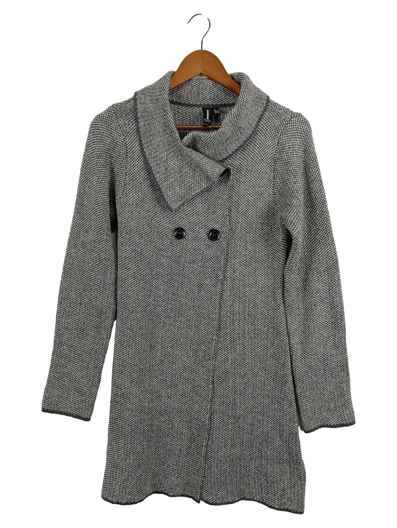 IZABEL LONDON Damen Klassischer Mantel Einheitsgröße Grau Elegant Strick