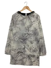 Vorschaubild 2 von Blusenkleid Damen Grau Grafisch Rüschen Knopf Elegant Gr. S