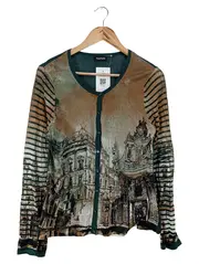 Vorschaubild 1 von TAIFUN Damen Strickjacke Grün Einheitsgröße Grafisch Gebäude-Print