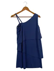 Vorschaubild 2 von Damen Cocktailkleid Gr. 34/XS Blau Elegant Rüschen Asymmetrisch