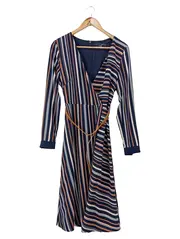 Vorschaubild 1 von Damen Blusenkleid Wickelkleid Gr. 36/S Gestreift Blau Elegant