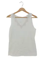 Vorschaubild 1 von Damen Unterhemd M/38 Weiß Basic Casual Spitze Rippstrick