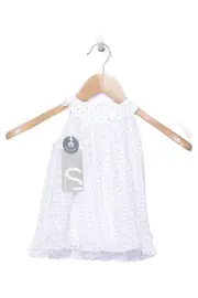 Vorschaubild 1 von Kinder Sommerkleid weiß gepunktet Rüschen Gr. 116 elegant