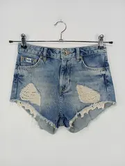 Vorschaubild 1 von Damen Jeans Shorts W24 Blau Distressed Spitze Casual