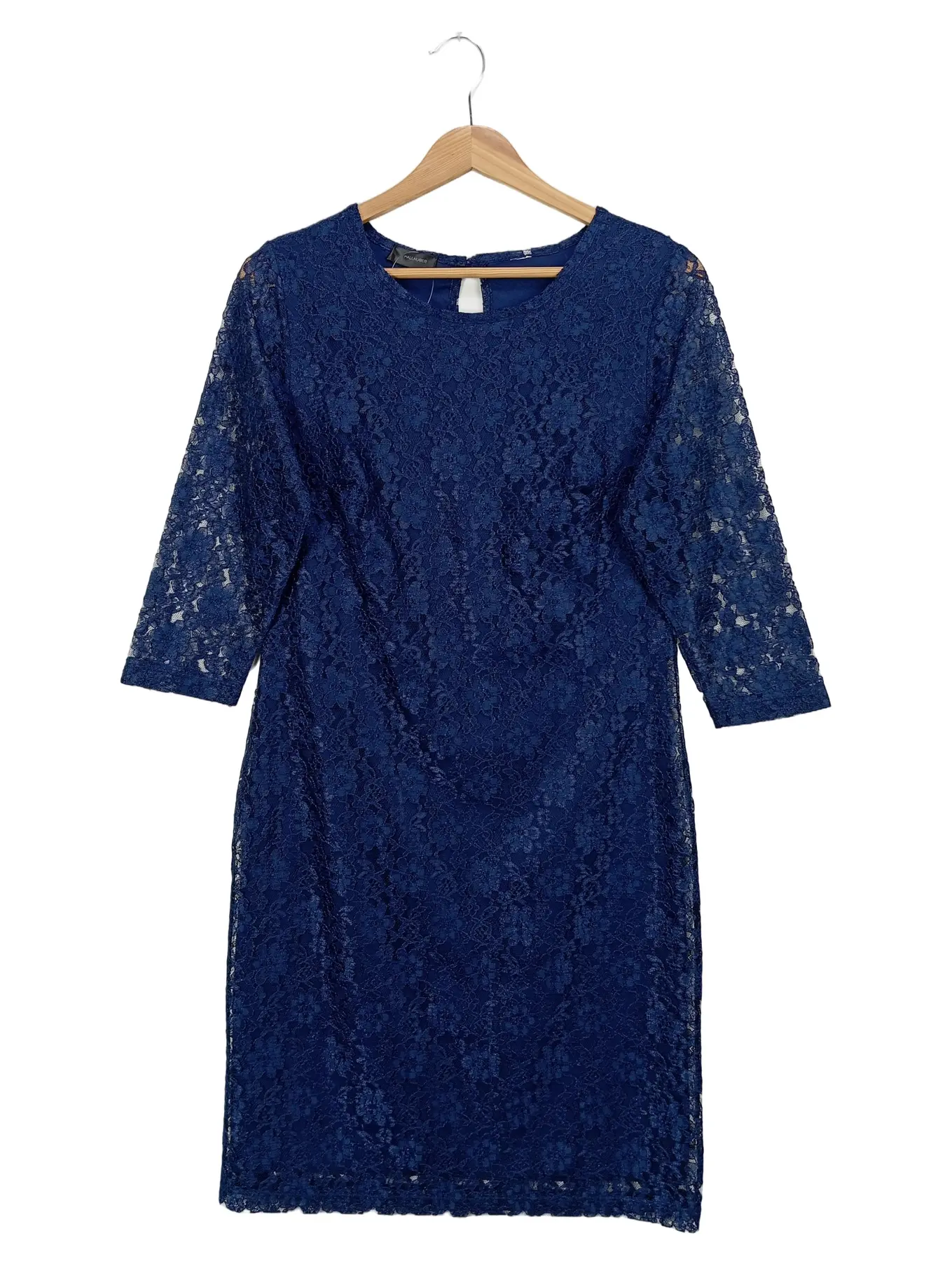 HALLHUBER Festliches Kleid Damen Gr. 38/M Blau Spitze Floral Midikleid