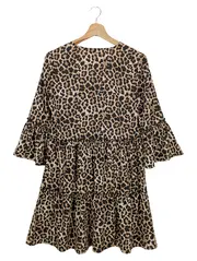 Vorschaubild 2 von Damen Freizeitkleid Gr. 36/S Braun Leo-Print Bohemian Streetwear