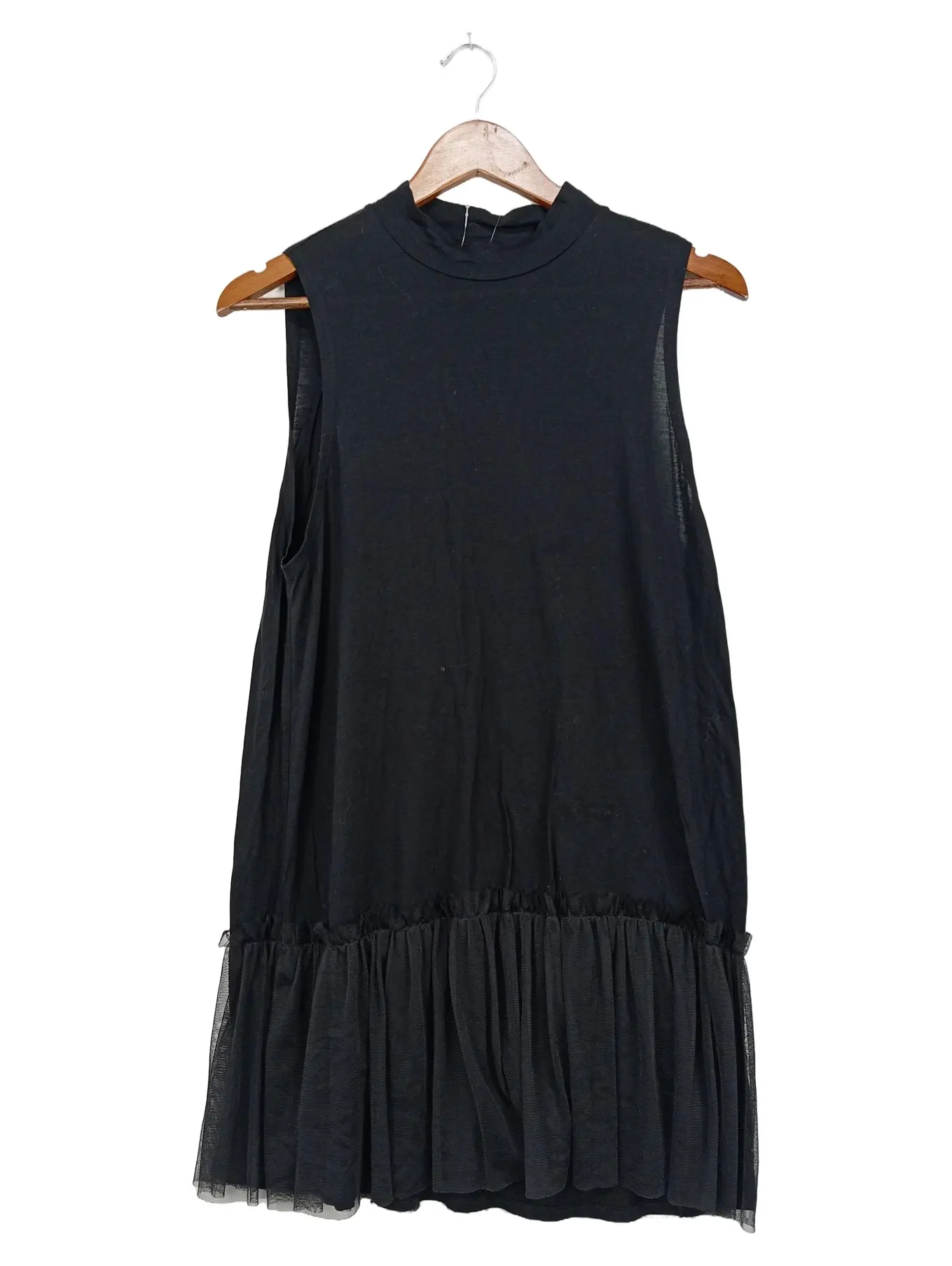 MONKI Damen festliches Kleid Gr. 36/S Schwarz Elegant Rüschen Midikleid