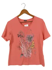 Vorschaubild 1 von Damen T-Shirt Gr. 38/M Orange mit floralem Muster & Strass
