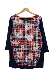 Vorschaubild 1 von Damen T-Shirt Gr. 42/L Mehrfarbig Kariert Blumenmuster Casual Vintage