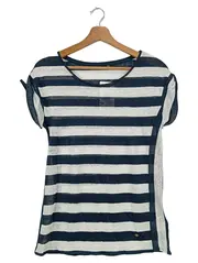 Vorschaubild 1 von Damen T-Shirt Gr. 34/XS Blau Weiß Gestreift Leinen Casual Maritim